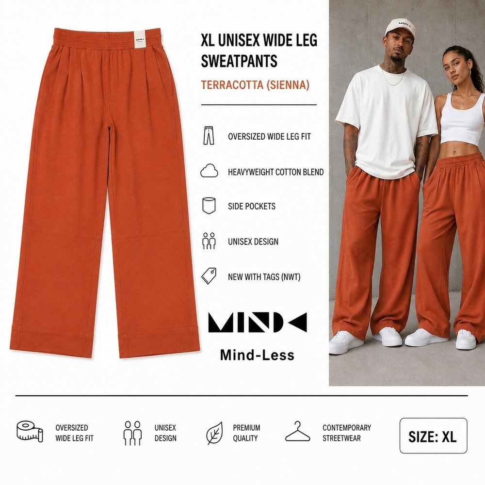 NEW Mind-Less Unisex Wide Leg Sweatpants XL Oversized Sienna Orange Lounge Pant